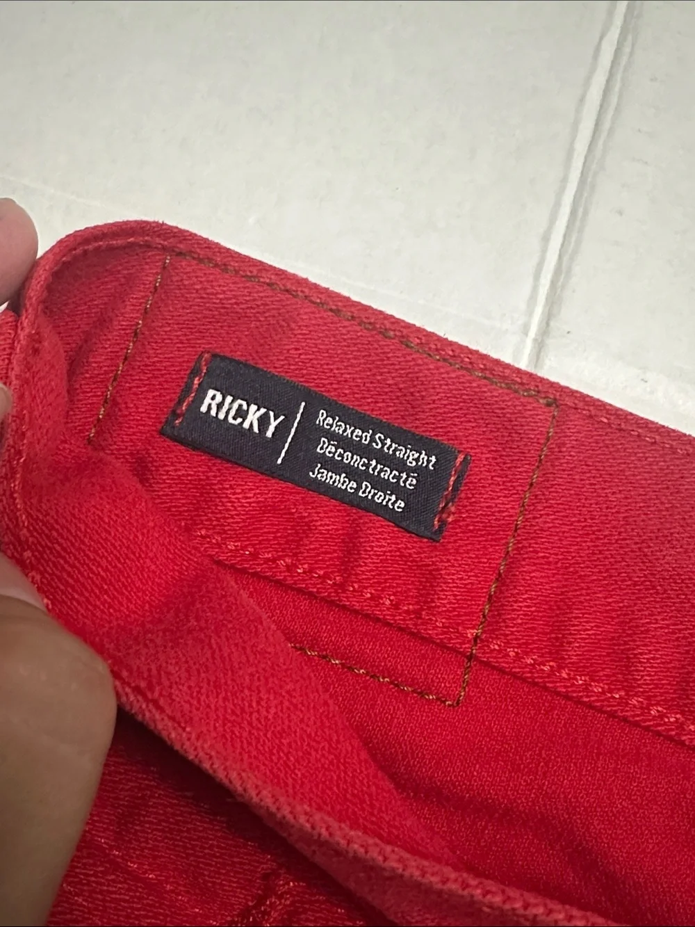 True Religion Red RickyJeans Relaxed Straight Denim Mens Size 34 Cotton